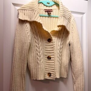 Bandolino Cream Button-Up Cowl Neck Sweater